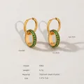 Golden titanium steel earrings with green crystal paved rings, model F905, 18k gold plated - F905 Green Zirconia Gold Earrings