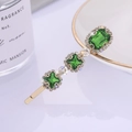 Elegante fermaglio per capelli dorato con zirconi verdi quadrati e cristalli lucidi - verde scuro