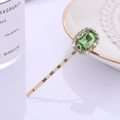 Fermaglio per capelli retrò coreano con cristallo verde, strass e base dorata - Verde Chiaro Stile 3