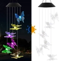 Day and night contrast of solar butterfly wind chime with colorful LED lighting effect - Transparent Butterfly