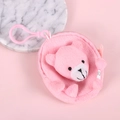 Close-up of pink plush bear coin purse with soft texture and plastic hook on marble base - 06-Pink Bear