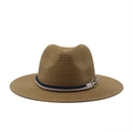 Classic wide brim straw sun hat in dark khaki with nautic rope and anchor charm - M (56-58cm) / Khaki