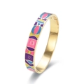 Golden enamel bangle with colorful geometric patterns and polished stainless steel finish - Bohemian Geometric Style (款式1) / Gold Multi-color