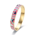 Golden stainless steel enamel bracelet with colorful geometric patterns and side hinge - Contrast Geometric Painted Style (款式2) / Gold Multi