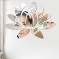 3D lotus self-adhesive mirror wall stickers made of reflective acrylic for home decor - Silver