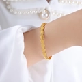 French style gold plated titanium steel bracelet featuring linked heart design on wrist - Z279 - Heart Style / Gold - Heart Pattern
