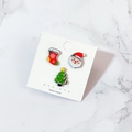3-piece Christmas acrylic brooch set featuring Santa, tree, and sock on marble background - Christmas Sock Santa Tree Set
