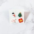 Coffret de boucles d'oreilles de Noël avec bonhomme de neige, sapin et cadeau - Ensemble 1 (4 Pièces)