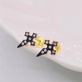 Elegante S925 Sterlingsilber Kreuz Ohrstecker mit schwarzen Kristallen und Vergoldung - 925er Silber / Gold