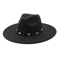 Classic black wide-brim wool felt jazz hat with silver rivets and leather band decoration - M (56-58cm) / Black