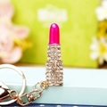 Llavero de coche con forma de pintalabios y cristales brillantes de metal dorado - Rosa Rojo
