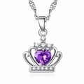 Elegant S925 sterling silver heart crown necklace with purple zircon on white background - 925 Silver / Purple Zircon Single Pendant