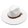 White wide brim wool fedora hat with brown decorative band for men and women - Adult 57-59cm / White