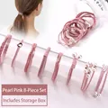 8-piece pink hair tie set with pearls and elastic bands in a transparent storage box - #1 Pearl Korean Pink 8-piece Set [high-quality And Beautiful Items Guaranteed Replacement If Broken!]