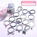 15pcs light blue hair ties set with pearls and bows in clear storage boxes - 30# Refreshing Light Blue 15-piece Set