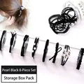 8-piece black hair ties set with pearl accents in a clear storage tube - #2 Pearl Black 8-piece Set