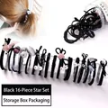 16-piece black hair tie set with stars and pearls in a clear storage cylinder - 9# Star Black 16-piece Set