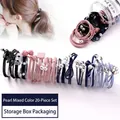 20-piece elastic hair tie set with pearls and bows in a clear storage jar - 17# Pearl Mixed Color 20-piece Set