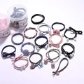 15-piece elastic hair tie set with pearls and textures in a cylindrical storage case - 31# Simple Mixed Color 15-piece Set