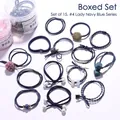 15-piece navy blue hair elastic set featuring pearls and beads in a clear bottle - 33# Lady's Navy Blue 15-piece Set