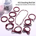 10-piece wine red hair tie set with elastic nylon bands and clear storage tubes - 45# Dazzling Red 10-piece Set