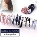 Set di 12 elastici per capelli con perle e fiocchi in tonalità rosa, blu e nere - Set Da 12 Pezzi Di Fiocchi Misti Da 48# [edizione Benessere Limitato A 10 Pezzi Al Giorno]