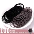 Set of 100 high-elastic hair bands in black and brown with clear storage container - Style 21# High Elastic Hair Ties (100 Pcs Canister)