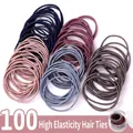 Set of 100 high-elasticity hair bands in assorted colors with transparent storage jar - Style 17# Simple Elastics (100 Pcs Canister)