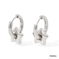Polished silver stainless steel hoop earrings with hanging 3D star charms for women - Star Dangle (PDE851)