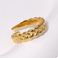 Anello aperto in acciaio inossidabile placcato oro 18k con trama a catena intrecciata - Aperto Regolabile / Oro