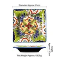 Square ceramic plate with vibrant hand-painted floral pattern in Mediterranean style - 8 Inch Small Square Plate