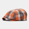 Détail de la casquette gavroche à carreaux orange et gris avec texture rétro en laine - M (56-58cm) / Couleur 6