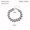 Close-up of 14mm thick stainless steel beaded bracelet with detailed size specifications - Silver (YB-986S-14mm)