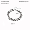Macro shot of 12mm stainless steel bead bracelet with lobster clasp and sizing chain - Silver (YB-986S-12mm)