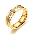 Classic gold titanium steel ring featuring an elegant channel-set cubic zirconia row - US 6 / Gold With Cubic Zirconia