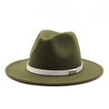 Close-up of olive wool fedora hat with cream ribbon and engraved gold buckle detail - M (56-58cm) / Army Green