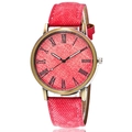 Orologio vintage in bronzo con quadrante e cinturino in denim rosso e numeri romani - Rosso