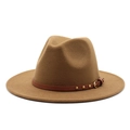 Classic British style brown wool felt fedora hat with studded leather band decoration - M (56-58cm) / Light Coffee