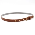 Slim vintage brown leather belt with gold round rivets and a round buckle for women - M (56-58cm) / Decorative Thin Belt (Accessory)