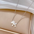 Detailed view of a silver pony pendant necklace resting on a premium gift box - Silver (Q502 Steel Color)