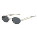 Occhiali da sole ovali rétro con montatura argento e lenti grigio scuro stile vintage - Montatura Argento Lente Grigio Nero
