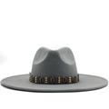 Light gray wool fedora hat with bohemian style metal belt decoration on white background - M (56-58cm) / Light Gray