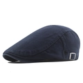 Classic navy blue cotton flat cap with side buckle adjustment for British style fashion. - Navy Blue