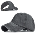 Berretto da baseball regolabile grigio scuro lavato per coda di cavallo con apertura - Stile Fibbia in Metallo / Nero Lavato