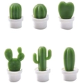 Set di sei mini calamite 3D a forma di cactus per frigorifero in vasetti bianchi su bianco - 6 Pezzi/Set / Base Bianca