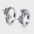 S925 sterling silver vintage star earrings with colorful cubic zirconia stones - Antique Silver with Multi-color Zirconia