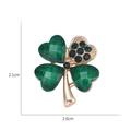 Clover brooch with green marble texture and gold plating, size 2.1cm by 2.6cm - Clover - Green Rhinestone Dark