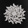 Macro detail of silver floral brooch featuring layered petals and sparkling rhinestones - XD-039-1 Silver Rhinestone