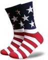 Detail of USA flag socks showing deep blue star pattern and red stripes on cotton fabric - One Size / Red