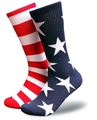 Detailed knit texture of American flag crew socks with red stripes and white stars - One Size / Blue Red